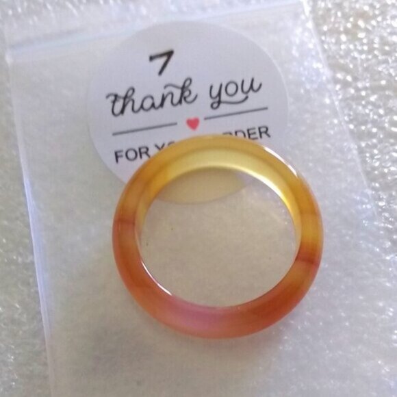 Tropical Juicy Citrus Colors ~ Banded Agate Stone Ring Size 7 ~ Friendship Ring - Picture 10 of 11